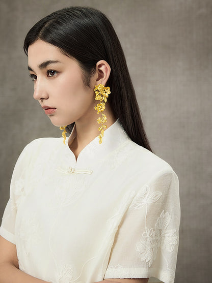 HECO Short Sleeve Mandarin Neckline Loose Summer Top - CENTER.