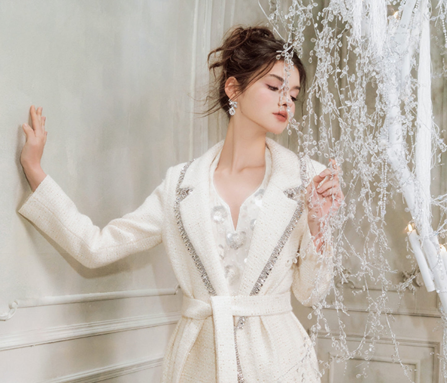 Wardrobes By Chen Luxury White Long Sleeve  tweed Autumn spring Coat-Ashely