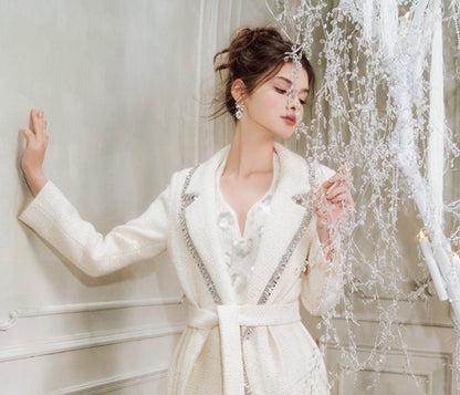 Wardrobes By Chen Luxury White Long Sleeve  tweed Autumn spring Coat-Ashely