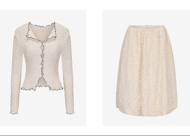 ATELIER MISS LU Bubble Texture Contrast Nux Lace Top - PEACE