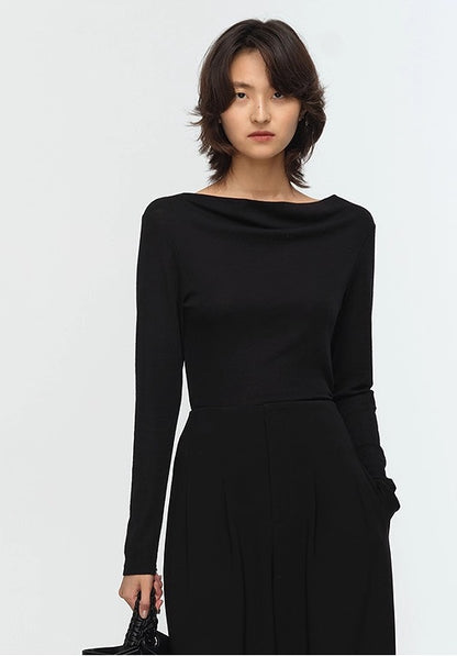 COMME MOI Lu Yan designer's new women's black straight neck silk wool knitwear - CONTROL.