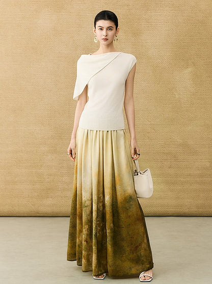 HECO Chinese Gradient Blended Lightweight Summer Print High-Waisted Skirt - AVEL.