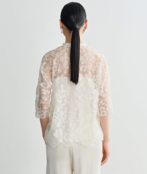 COMME MOI silk embroidered lace-up half-sleeved top - ESTHER.