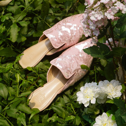 B-FEI Niche Design New Chinese Pink Embroidered Flat Mules-JAQ.
