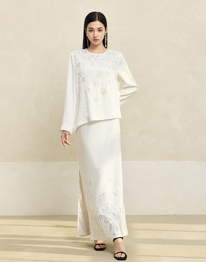 HECO butterfly beads embroidered round neck long sleeve top Women - CROWN.