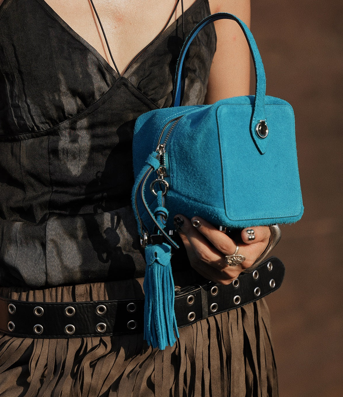 IUBALLET  new suede small square fringe handbag- JUDE.