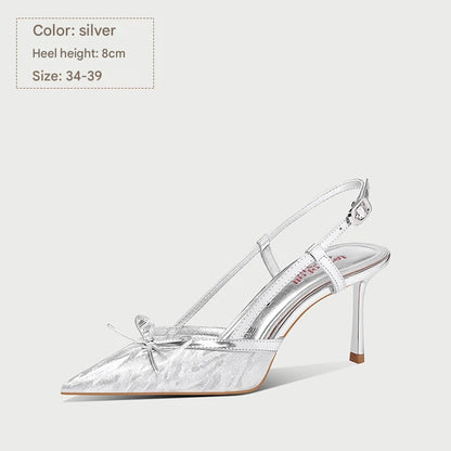 PJJUU French champagne color bow high heels  - GRACE.