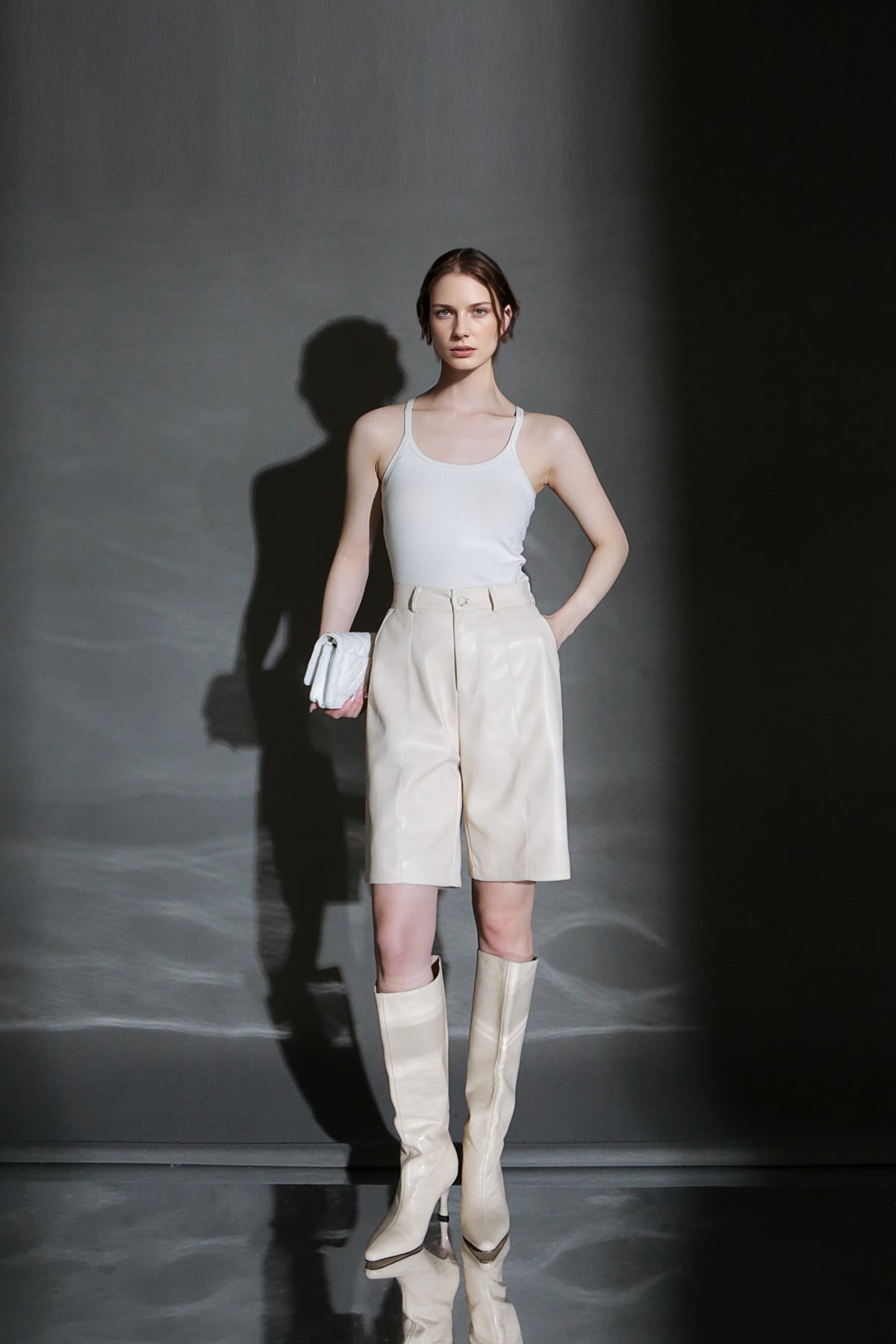 PIAOIN Short Straight Leather Soft Shorts Thin Pants Versatile Spring-BELLA