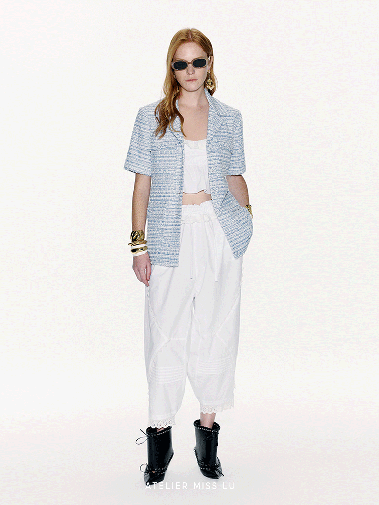 ATELIER MISS LU Lace Stitched Airy Tapered Pants - WONDER.