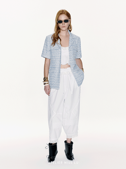 ATELIER MISS LU Lace Stitched Airy Tapered Pants - WONDER.