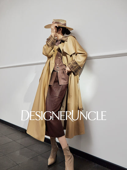 DGU "Twilight" coffee trench coat new loose lapel slimming high-end long jacket - BADE.