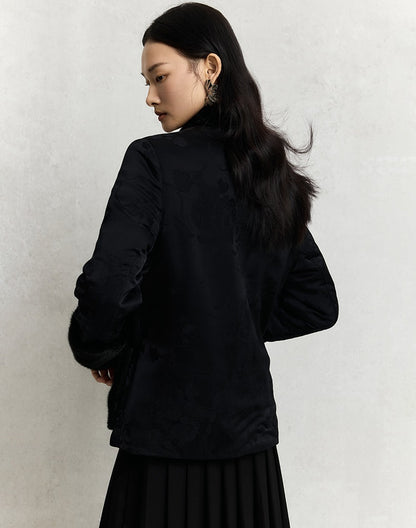 HECO 100% viscose High Neck Fur Collar red black Cotton Suit Women - entity.