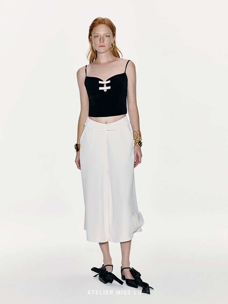 ATELIER MISS LU Spring And Summer Contrast Line Ribbon Top - NOBLE.