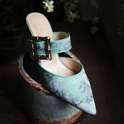 B-FEI Chinese mule kitten heel buckle sandals-DEXT.