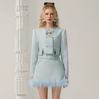 CHECOCRE  Elegant French Sweet Temperament Style Blue Suit Dress - PIKE