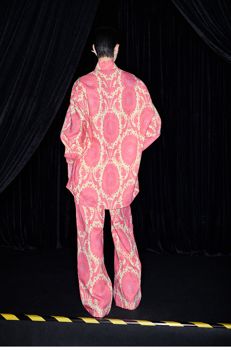 M essential Mackay designer Tuohua calico Burmese tree appliqué embroidered shirt pant set - tao