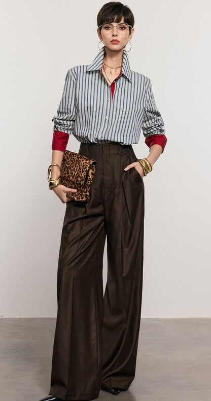 ANNASPEAK cotton up-and-down loose slimming striped long-sleeved long shirt-KILO.