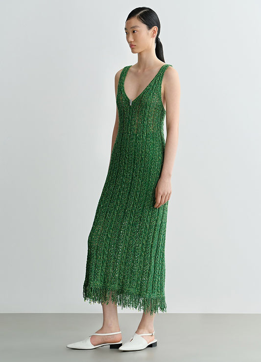 COMME MOI Lv Yan Designer Spring Women's V-Neck Sandwich Color Cutout Knit Dress - NATALIE.