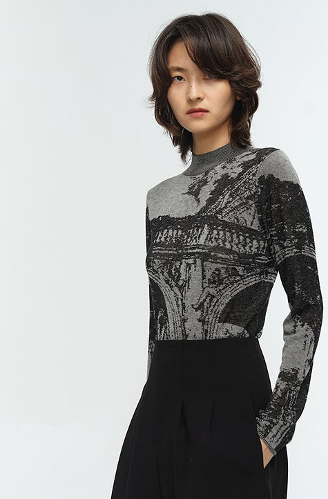 COMME MOI Lu Yan designer's new women's two-piece jacquard wool knitted sweater- TERRA.