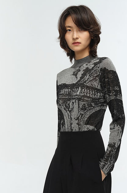 COMME MOI Lu Yan designer's new women's two-piece jacquard wool knitted sweater- TERRA.