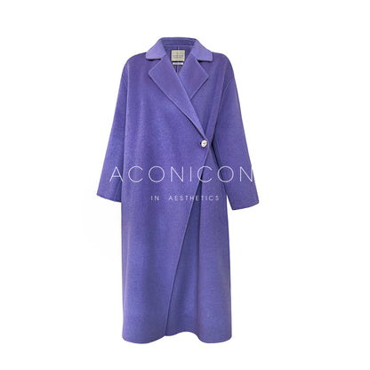 Aconiconi Luxury Purple Lapel Long Sleeve Long Straight Winter Coat- Taro
