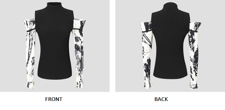 COMME MOI Lu Yan designer new women's off-the-shoulder printed sleeve shirt - DEAR .