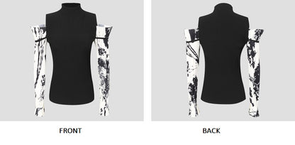 COMME MOI Lu Yan designer new women's off-the-shoulder printed sleeve shirt - DEAR .