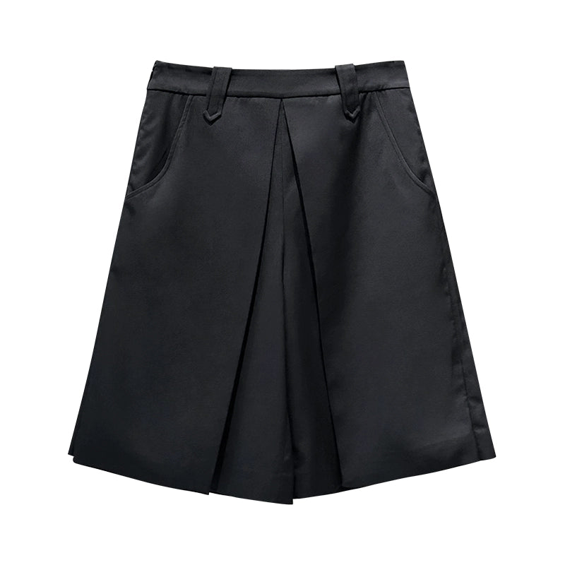 ANNAKIKI Casual Underwear Pleated Twill Simple Medium Pants-ROXIANNA