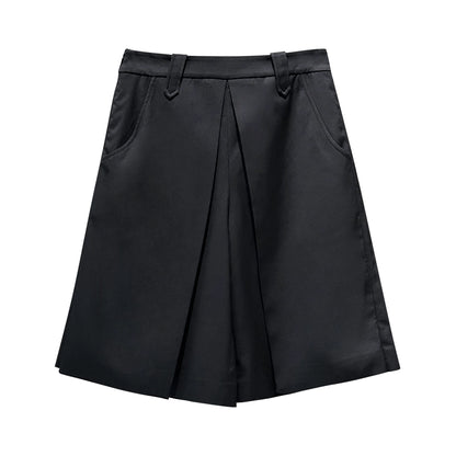 ANNAKIKI Casual Underwear Pleated Twill Simple Medium Pants-ROXIANNA