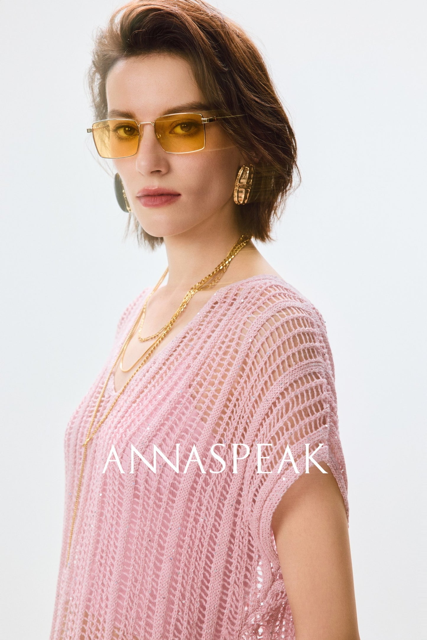 ANNASPEAK Lightweight and breathable cut-out fine glitter top skirt set summer-TOSE.