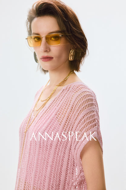 ANNASPEAK Lightweight and breathable cut-out fine glitter top skirt set summer-TOSE.