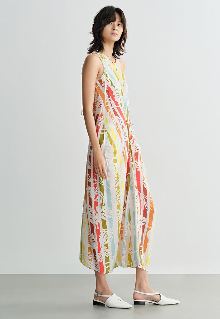 COMME MOI Lv Yan designer summer beach sleeveless print waist dress - AVA.