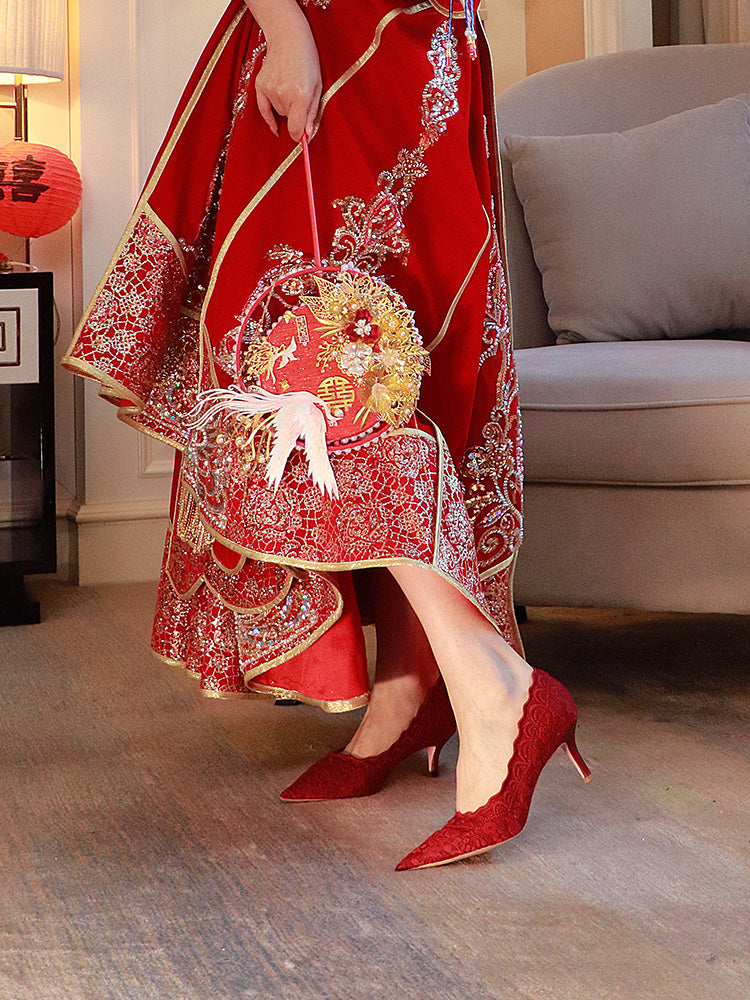 Pjjuu Red Chinese Style Xiuhe Wedding Shoes - GABRIEL