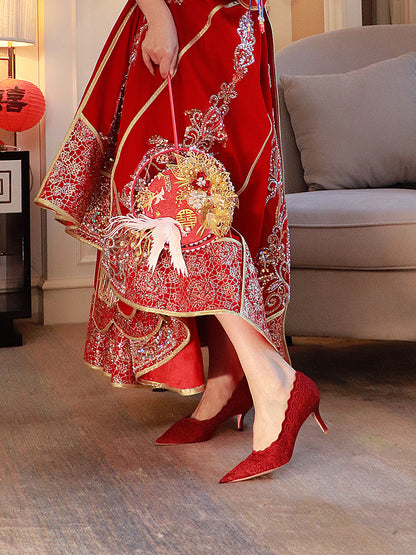 Pjjuu Red Chinese Style Xiuhe Wedding Shoes - GABRIEL