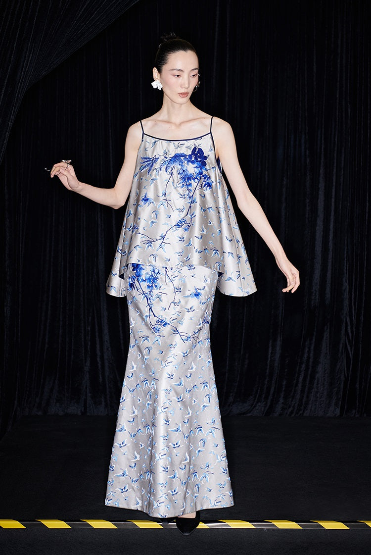 M essential Mackay designer butterfly jacquard blue vine butterfly dress skirt - MASTER.