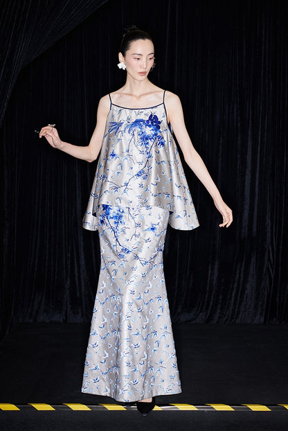 M essential Mackay designer butterfly jacquard blue vine butterfly dress skirt - MASTER.