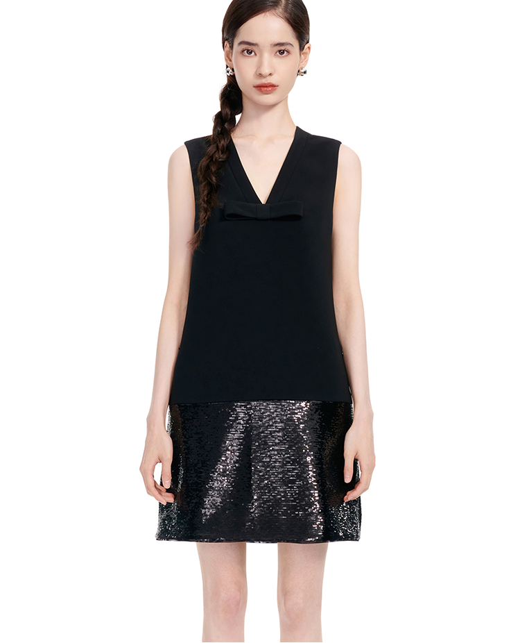 YES BY YESIR | Ye Qians Straight Silhouette Sequin Patchwork Dress -NOEMARA.