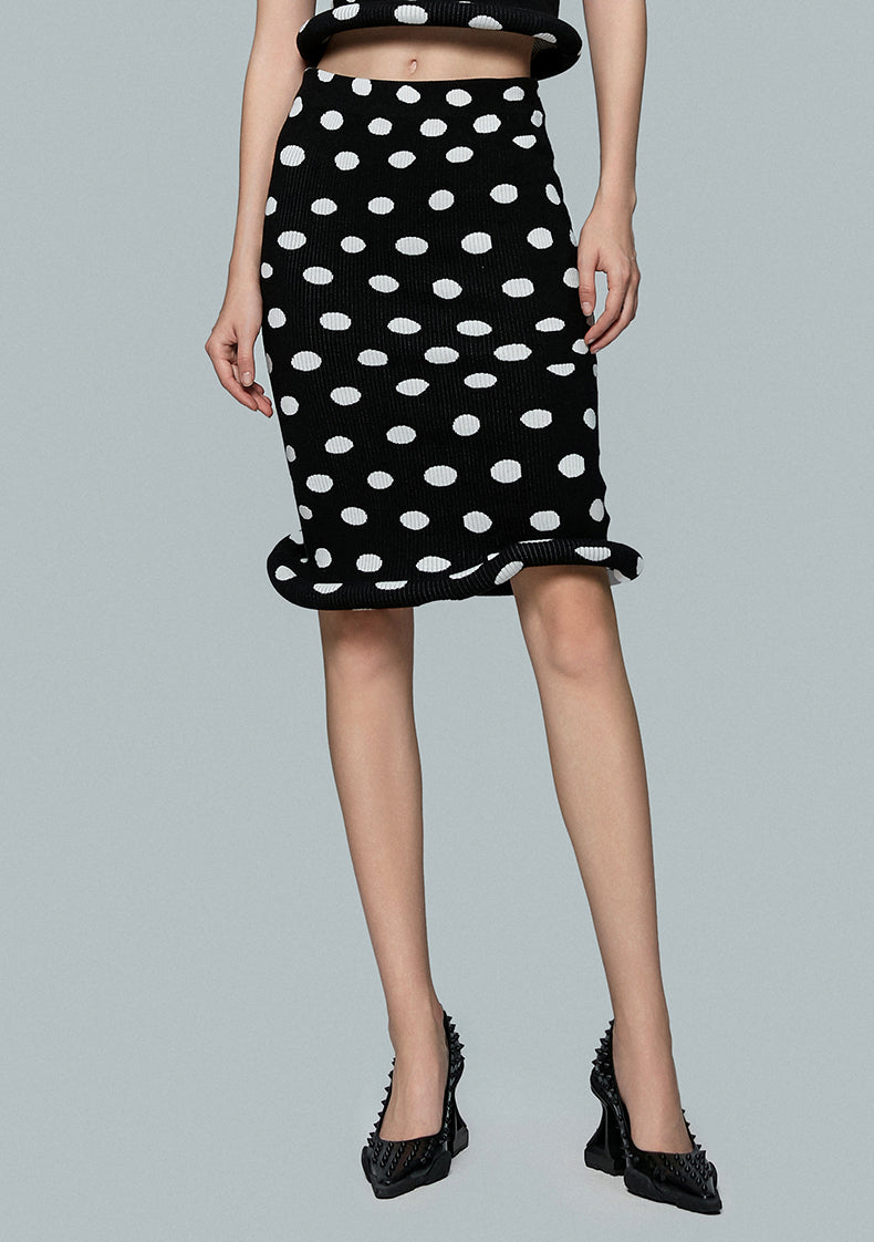 ANNAKIKI women's clothing black shaped polka dot skirt knitted hip skirt-SUZY