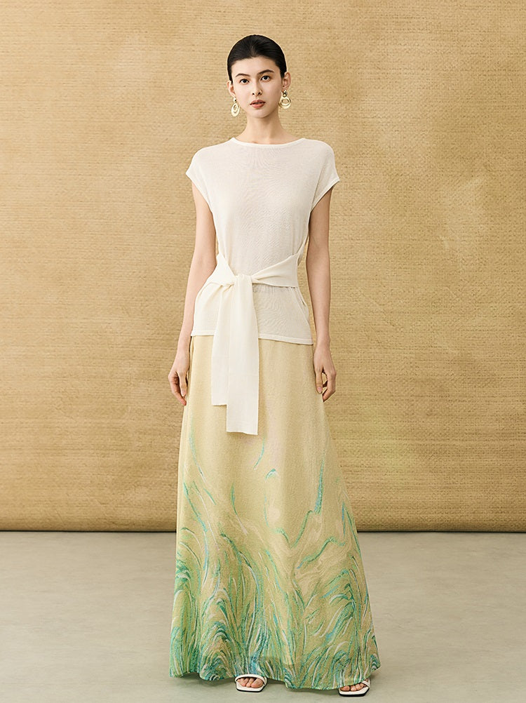 HECO Chinese Slimming Waist Linen Knit Breathable Crew Neck T-Shirt - INDIGO.