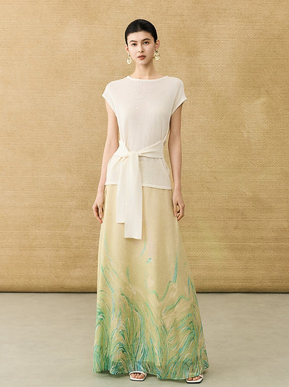 HECO Chinese Slimming Waist Linen Knit Breathable Crew Neck T-Shirt - INDIGO.