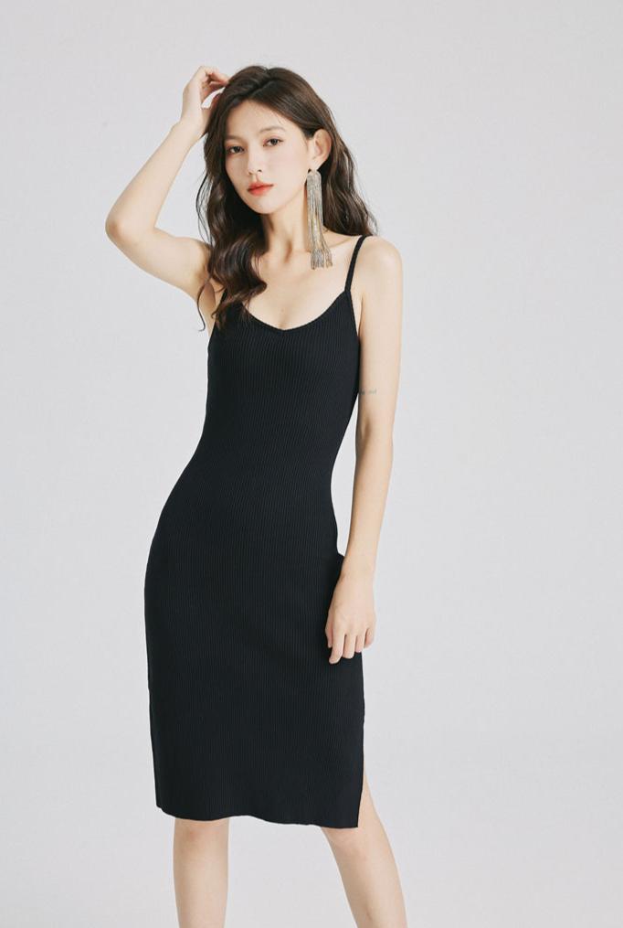 DOLLY Luxury Simple V-Neck Sleeveless Slim Fit Knitted Split Hip Date Dress-KELA