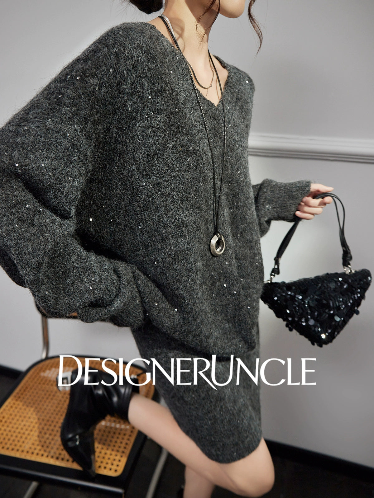 DGU "Wuyu" gray suit new loose slimming commuting high-end two-piece set - Francis