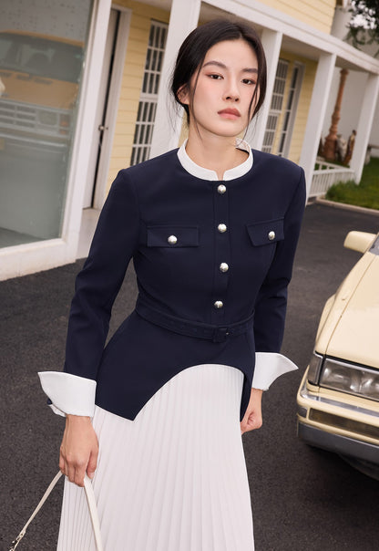 YES BY YESIR  irregular swing spliced pleated midi dress - LEVI.