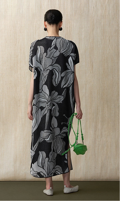 ZHUCHONGYUN Chinese diagonal placket black knit dress- NEZUKO.