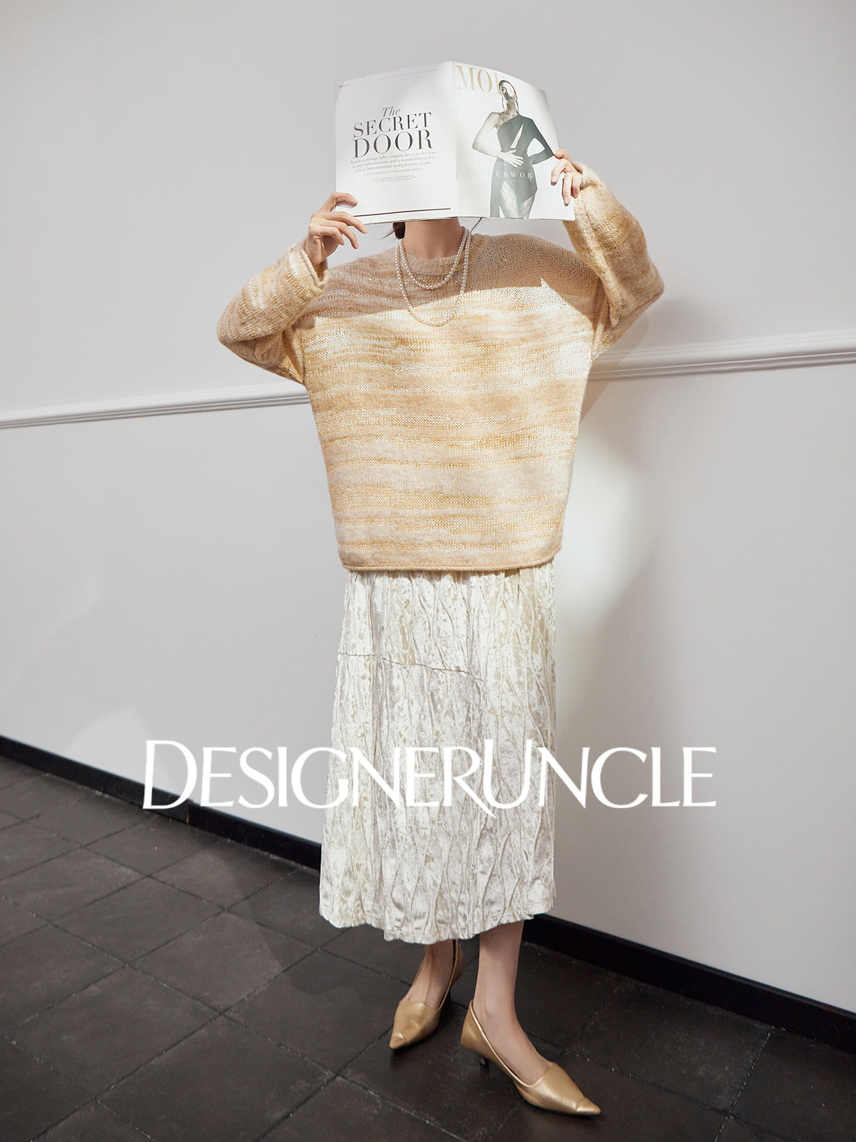 DGU|Orange and yellow sweater women's new soft waxy crew neck loose lazy design knitted top - BASE.