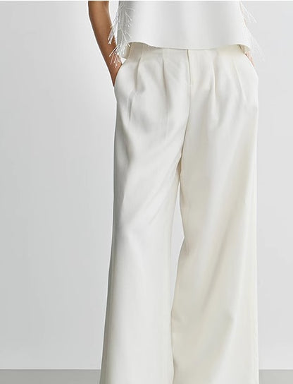 COMME MOI Lv Yan Designer Spring Women's Triacetate White Wide-leg Pants - VIVIAN.