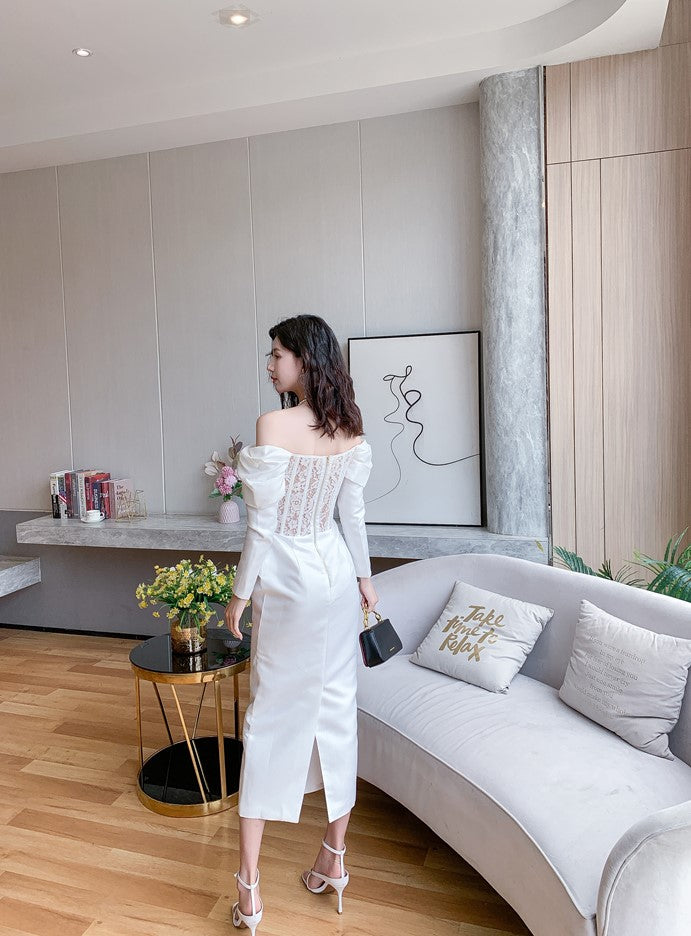 DOLLY Luxury  French Style Off Shoulder Long Sleeve Corset Banquet Dress-JOLIE