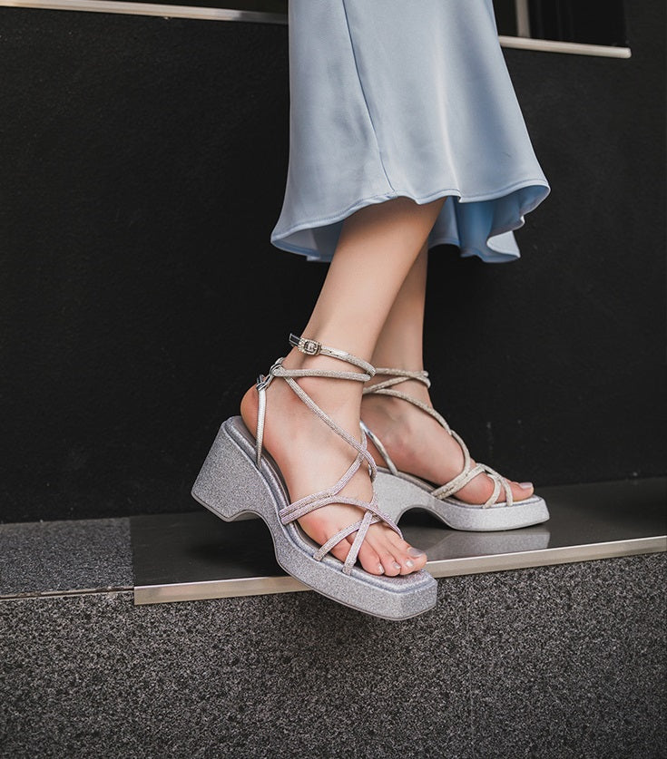 SHOESZOOO  Fairy Style Platform Block Heels - AQUA.