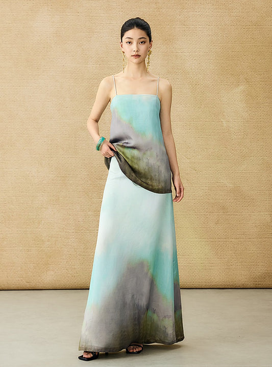 HECO Chinese Style Smudge Human Silk Camisole Cool and Breathable Seaside T - PALM.