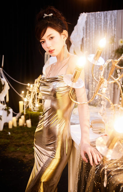 DOLLY Elegant Retro Backless Sleeveless One Shoulder Long Dress-MILA  (V)